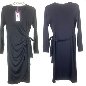 NWT Berydress Black Wrap Cotton Blend Dress Size Small